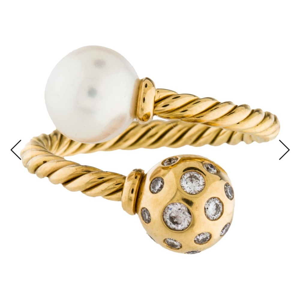 David Yurman Solari Collection By-Pass 18k 750 Gold & Pearl Diamond Accents Ring